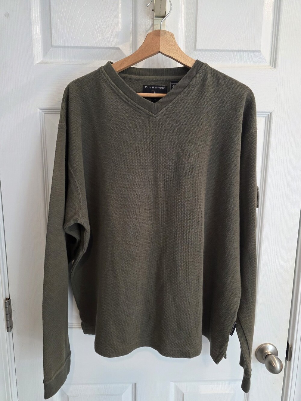 ​Pure & Simple Olive Green Waffle Knit Thermal Long Sleeve Shirt Men’s Size Larg